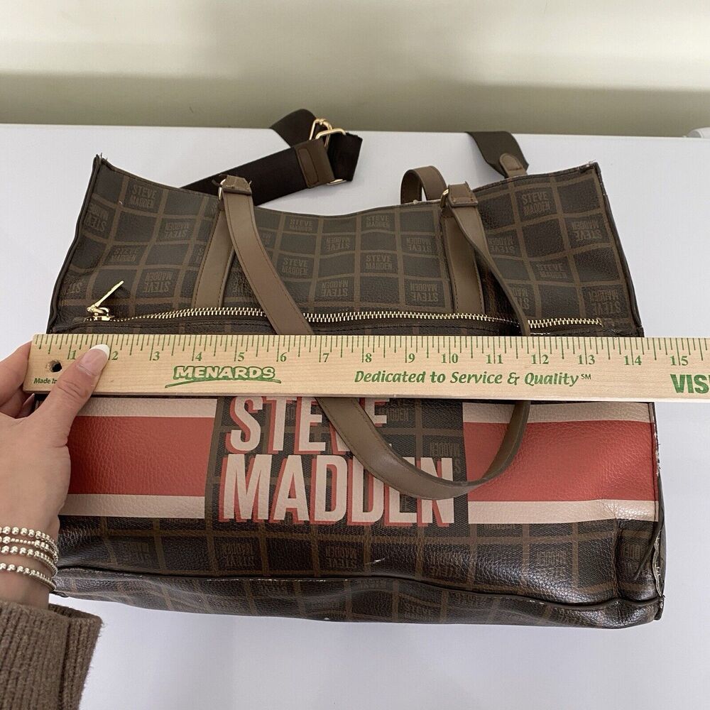 Steve Madden Blivia Logo Tote Bag Brown Large 14X12X6 - Picture 12 of 14